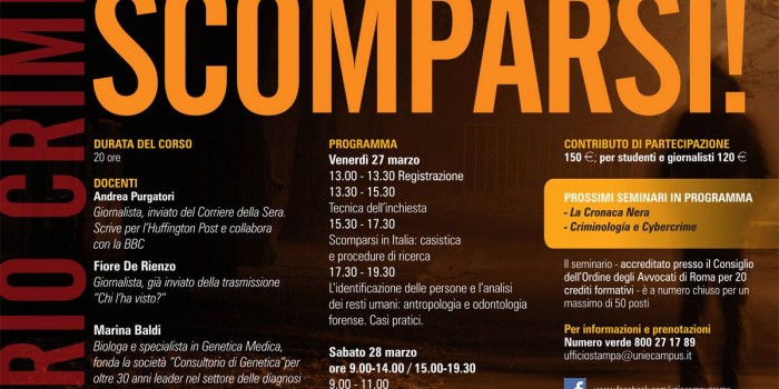 Criminologia: all’eCampus un seminario sugli scomparsi